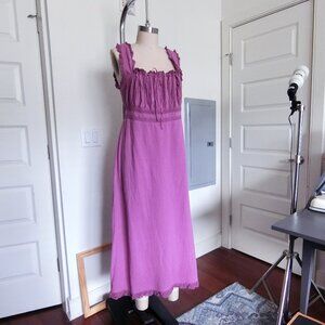 Free People Violet Cotton Maxi Dress – Boho Lace Trim Sleeveless Midi, Size L